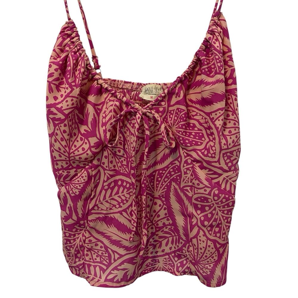 Sienna Sky Wild Orchid Floral Crop Spaghetti Strap Top Medium Festival Babydoll
